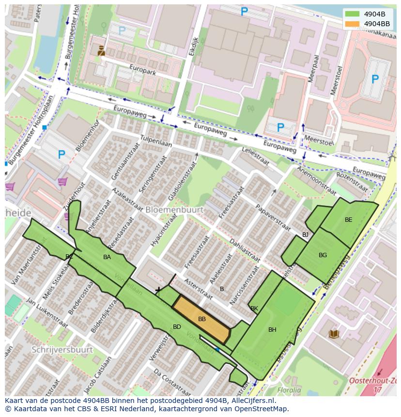 Afbeelding van het postcodegebied 4904 BB op de kaart.