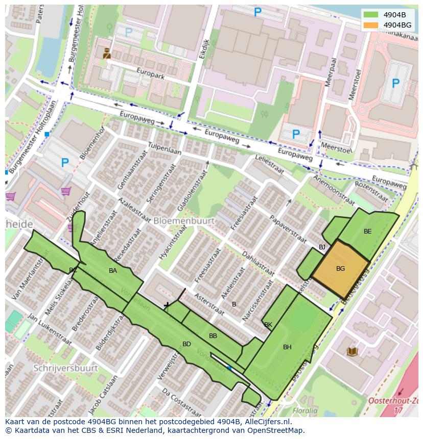 Afbeelding van het postcodegebied 4904 BG op de kaart.