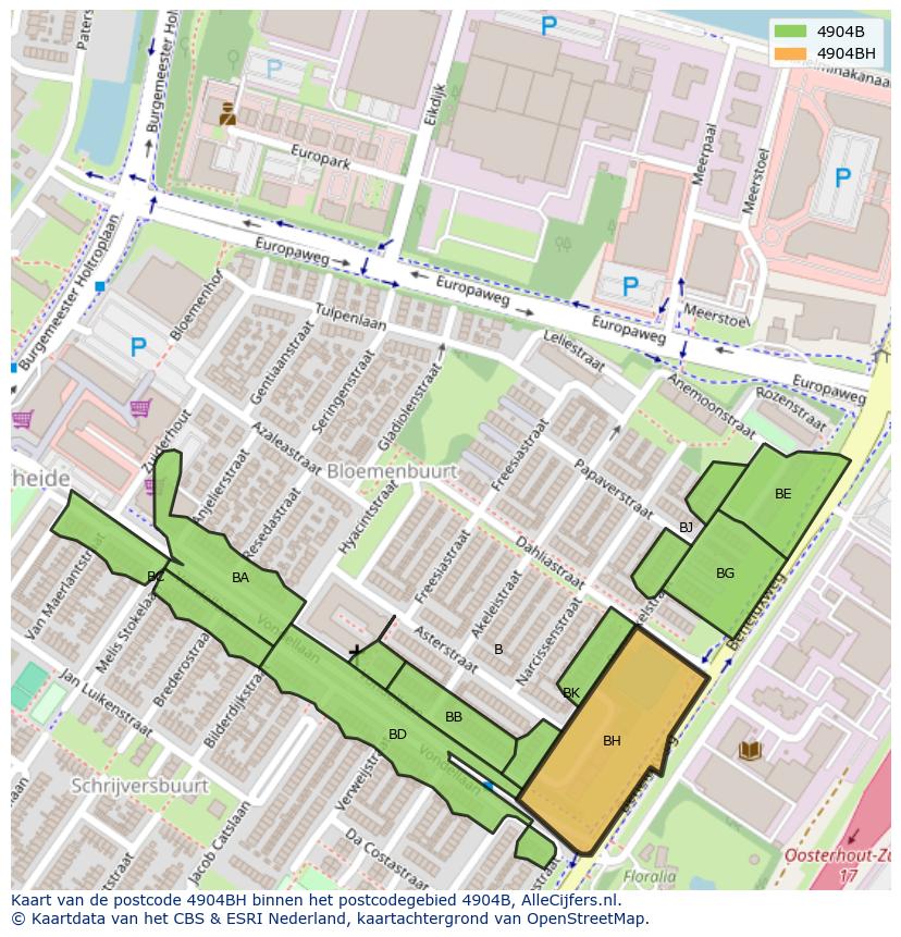 Afbeelding van het postcodegebied 4904 BH op de kaart.