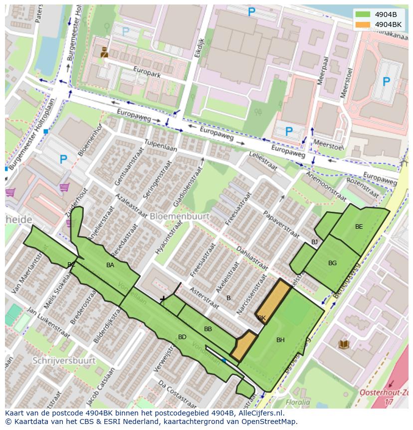 Afbeelding van het postcodegebied 4904 BK op de kaart.