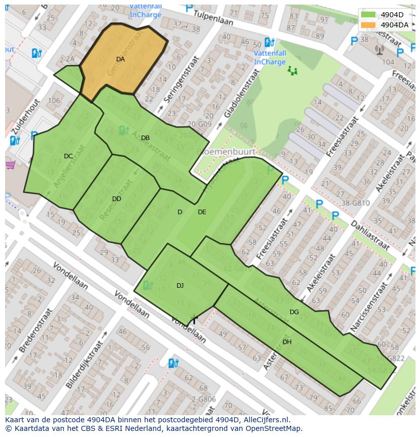 Afbeelding van het postcodegebied 4904 DA op de kaart.