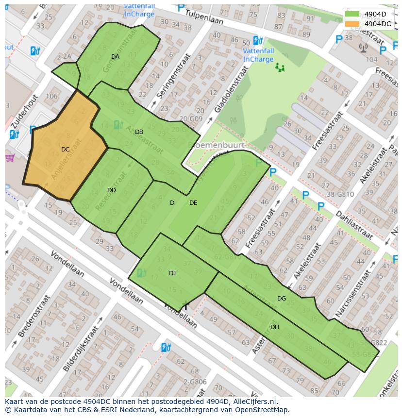 Afbeelding van het postcodegebied 4904 DC op de kaart.