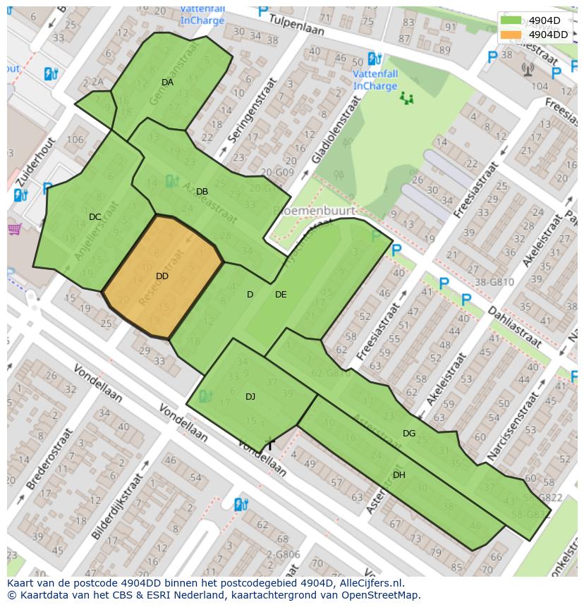 Afbeelding van het postcodegebied 4904 DD op de kaart.