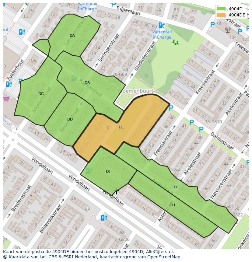 Afbeelding van het postcodegebied 4904 DE op de kaart.