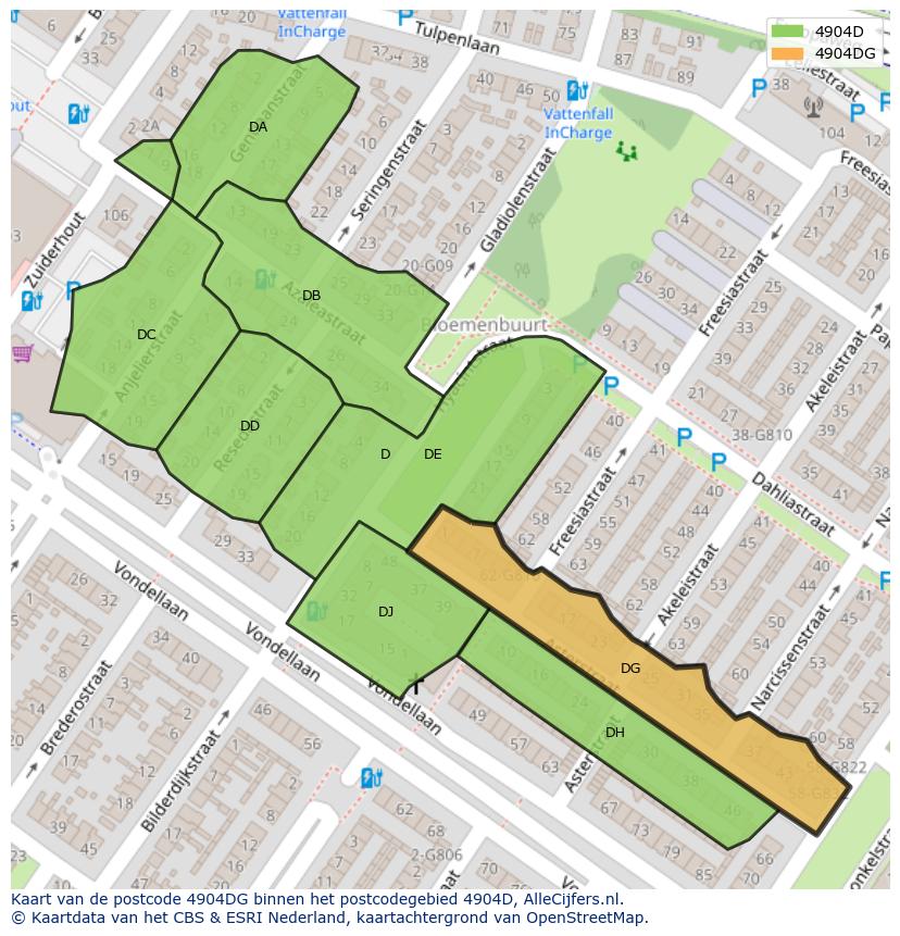 Afbeelding van het postcodegebied 4904 DG op de kaart.