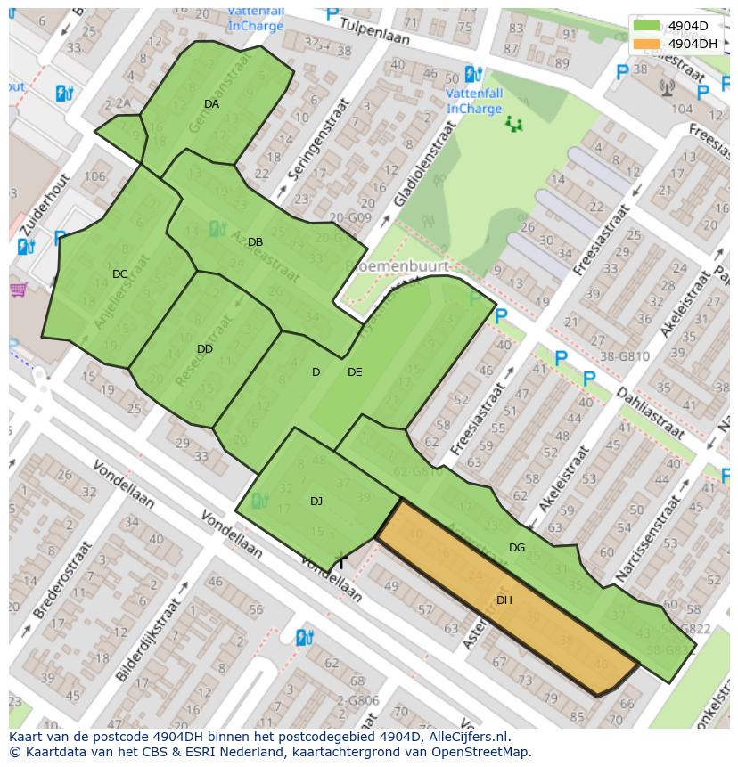 Afbeelding van het postcodegebied 4904 DH op de kaart.