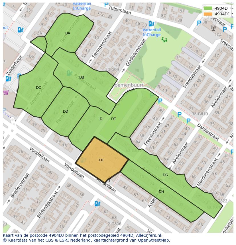 Afbeelding van het postcodegebied 4904 DJ op de kaart.