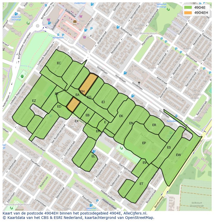 Afbeelding van het postcodegebied 4904 EH op de kaart.