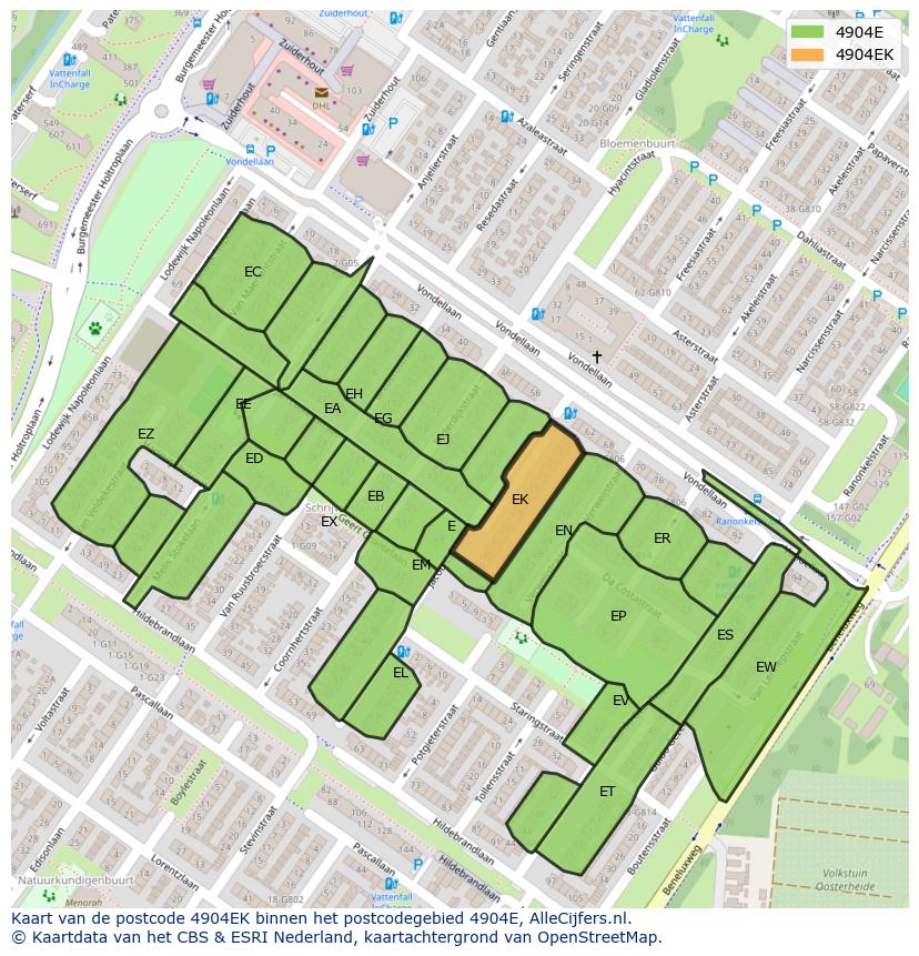 Afbeelding van het postcodegebied 4904 EK op de kaart.