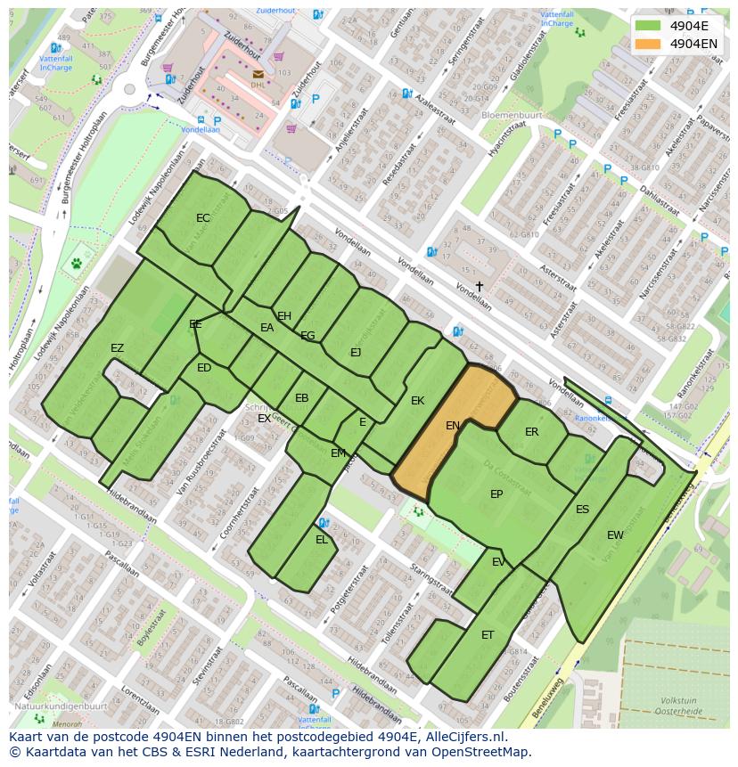 Afbeelding van het postcodegebied 4904 EN op de kaart.