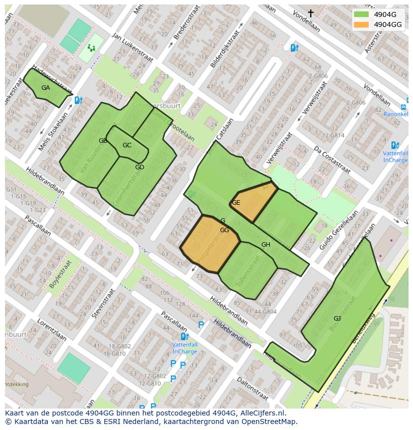 Afbeelding van het postcodegebied 4904 GG op de kaart.