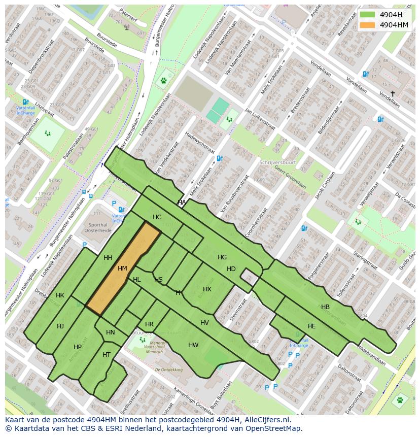 Afbeelding van het postcodegebied 4904 HM op de kaart.