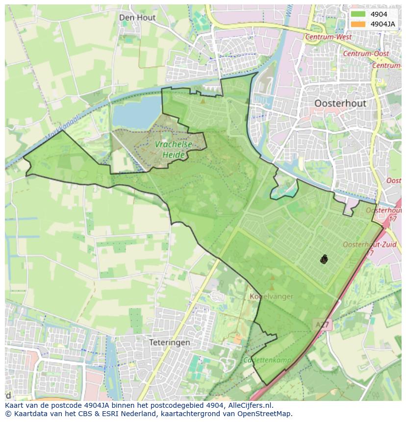 Afbeelding van het postcodegebied 4904 JA op de kaart.