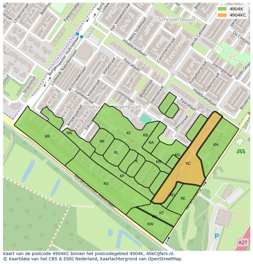 Afbeelding van het postcodegebied 4904 KC op de kaart.