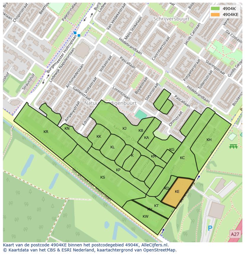 Afbeelding van het postcodegebied 4904 KE op de kaart.