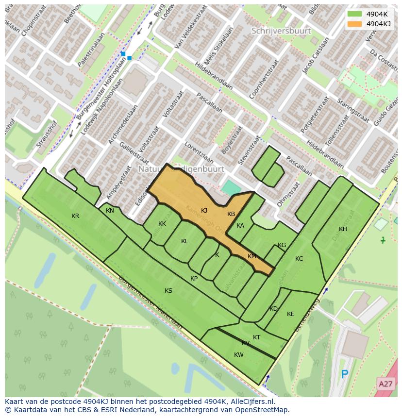 Afbeelding van het postcodegebied 4904 KJ op de kaart.