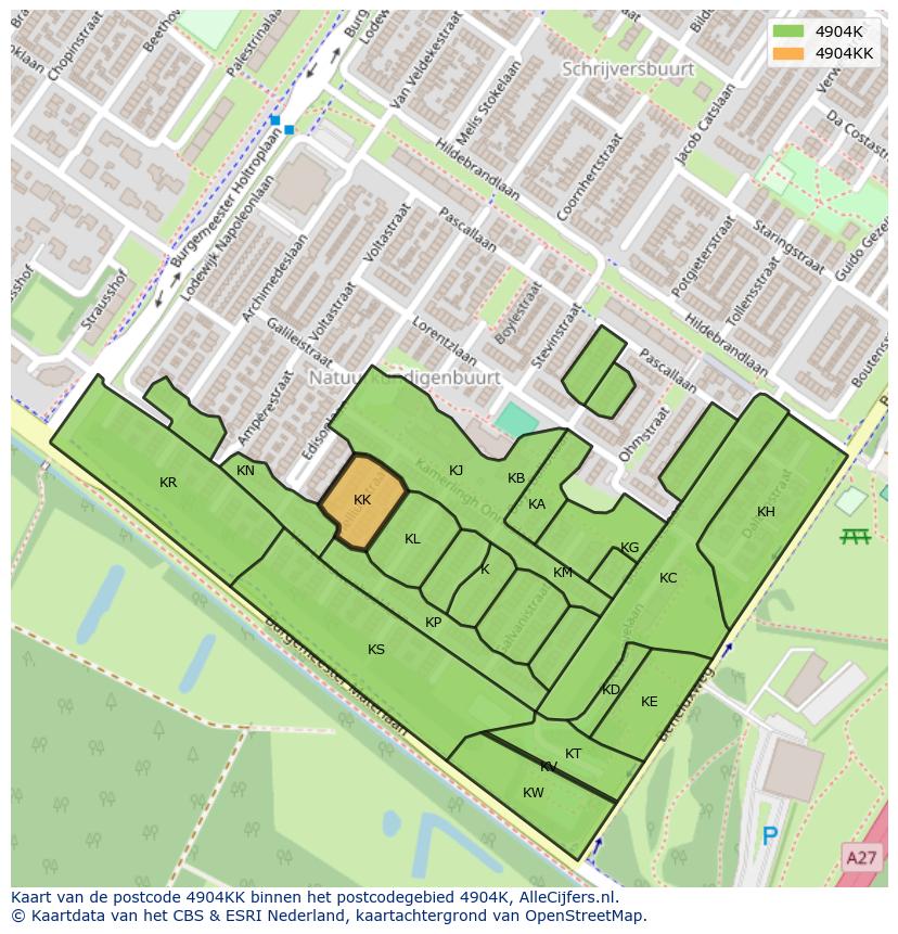 Afbeelding van het postcodegebied 4904 KK op de kaart.