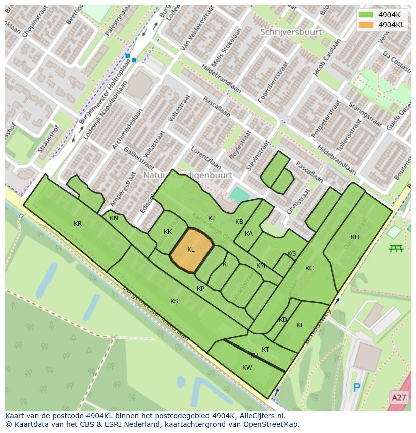 Afbeelding van het postcodegebied 4904 KL op de kaart.