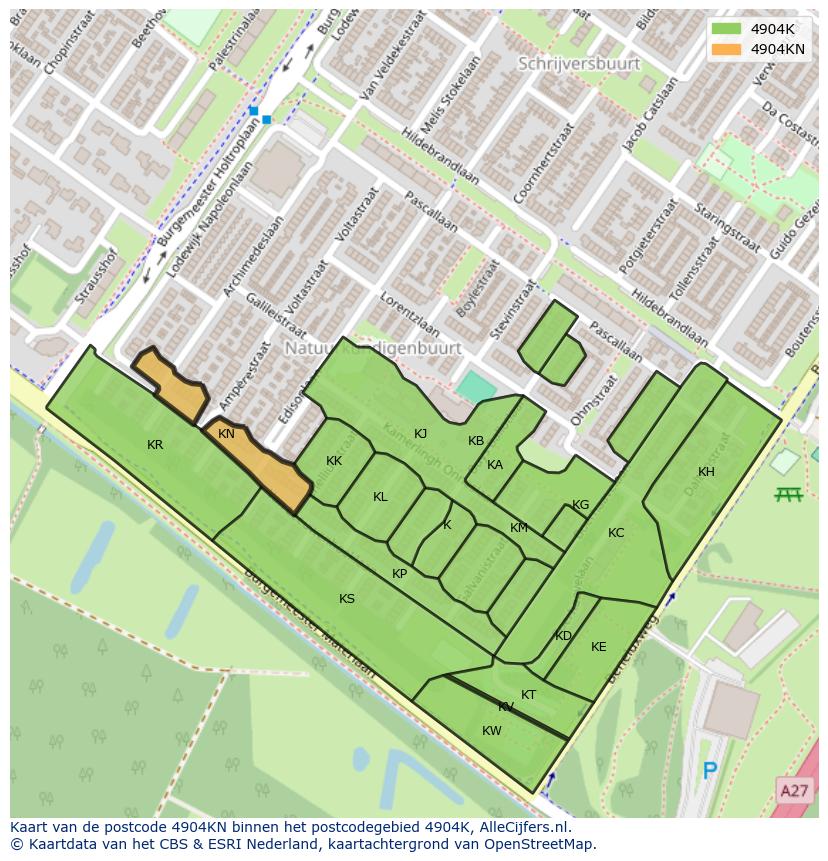Afbeelding van het postcodegebied 4904 KN op de kaart.