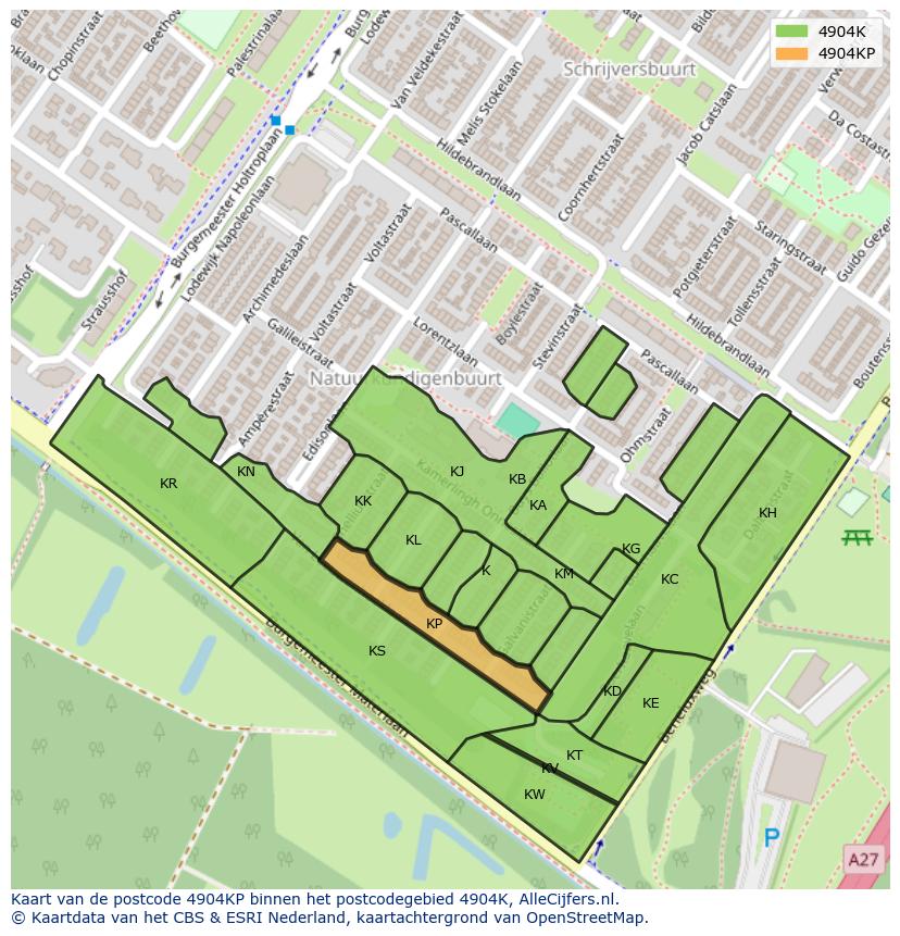Afbeelding van het postcodegebied 4904 KP op de kaart.