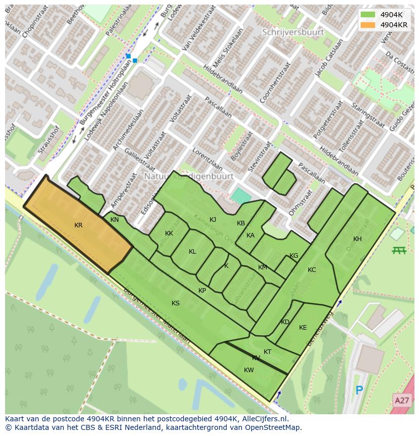 Afbeelding van het postcodegebied 4904 KR op de kaart.