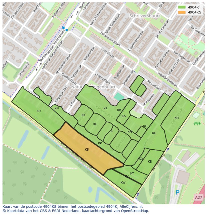 Afbeelding van het postcodegebied 4904 KS op de kaart.