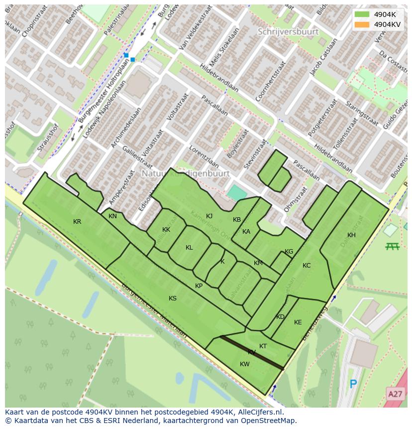 Afbeelding van het postcodegebied 4904 KV op de kaart.