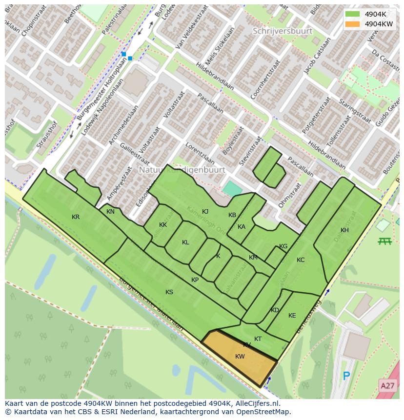 Afbeelding van het postcodegebied 4904 KW op de kaart.