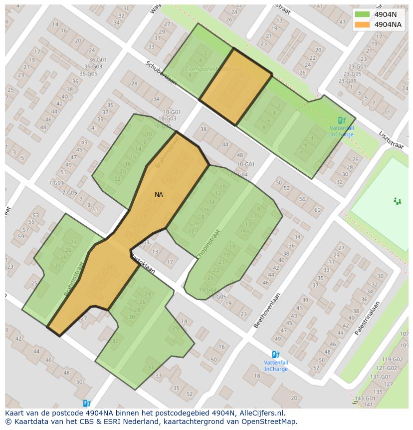 Afbeelding van het postcodegebied 4904 NA op de kaart.