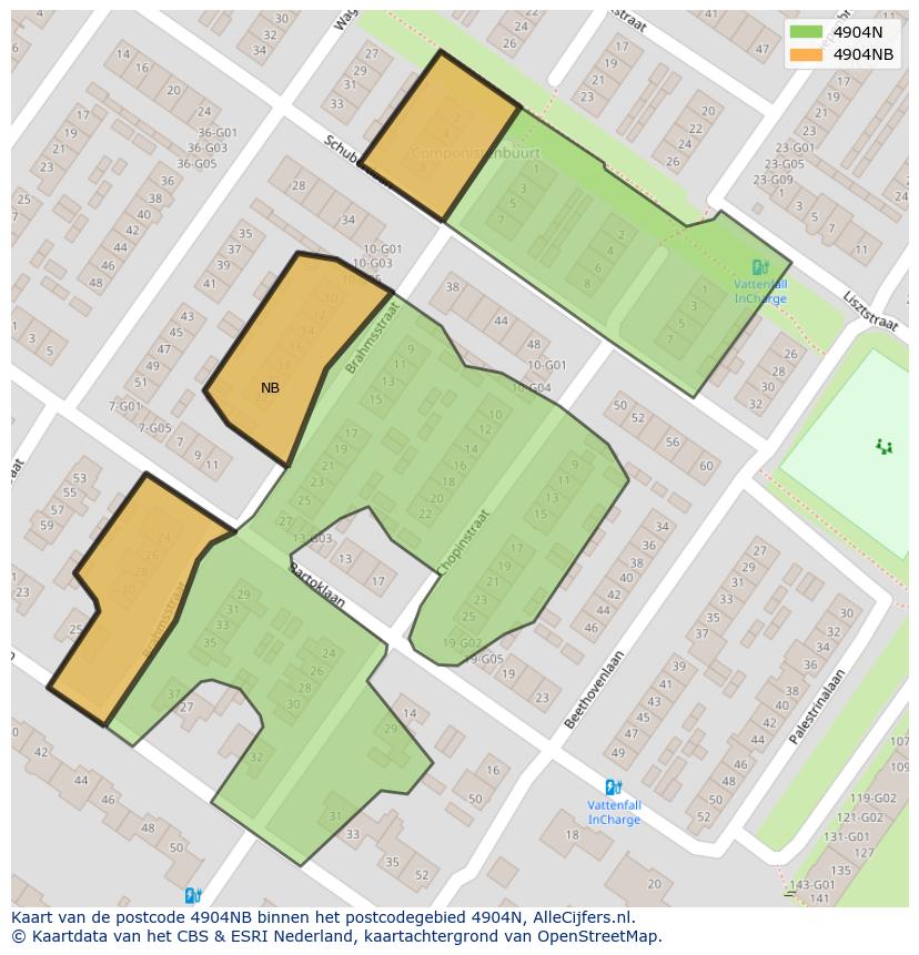 Afbeelding van het postcodegebied 4904 NB op de kaart.