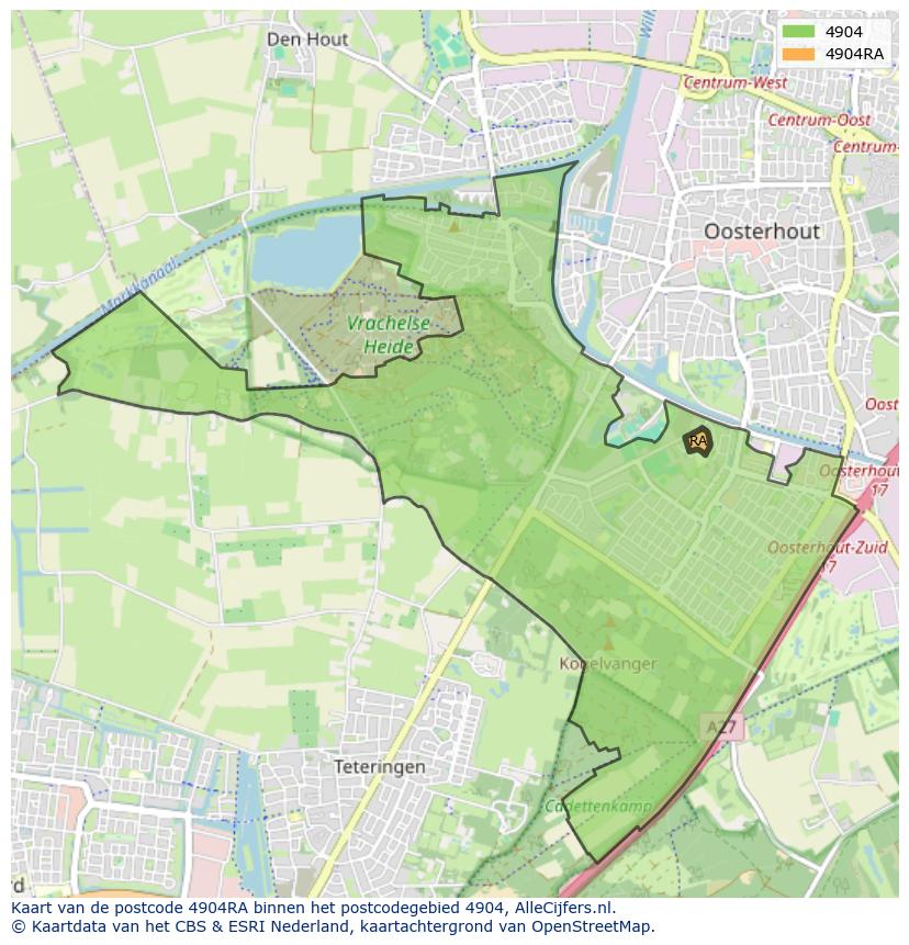 Afbeelding van het postcodegebied 4904 RA op de kaart.