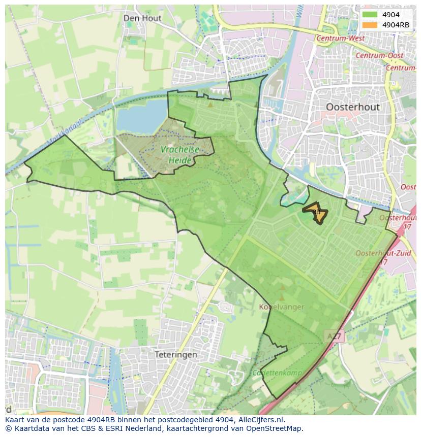 Afbeelding van het postcodegebied 4904 RB op de kaart.