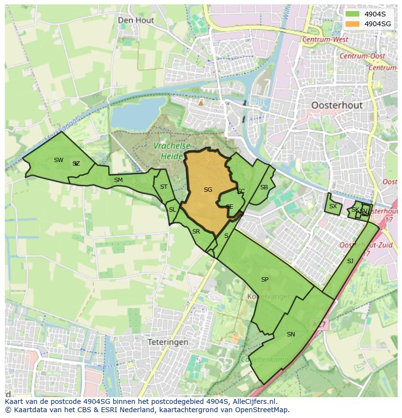 Afbeelding van het postcodegebied 4904 SG op de kaart.