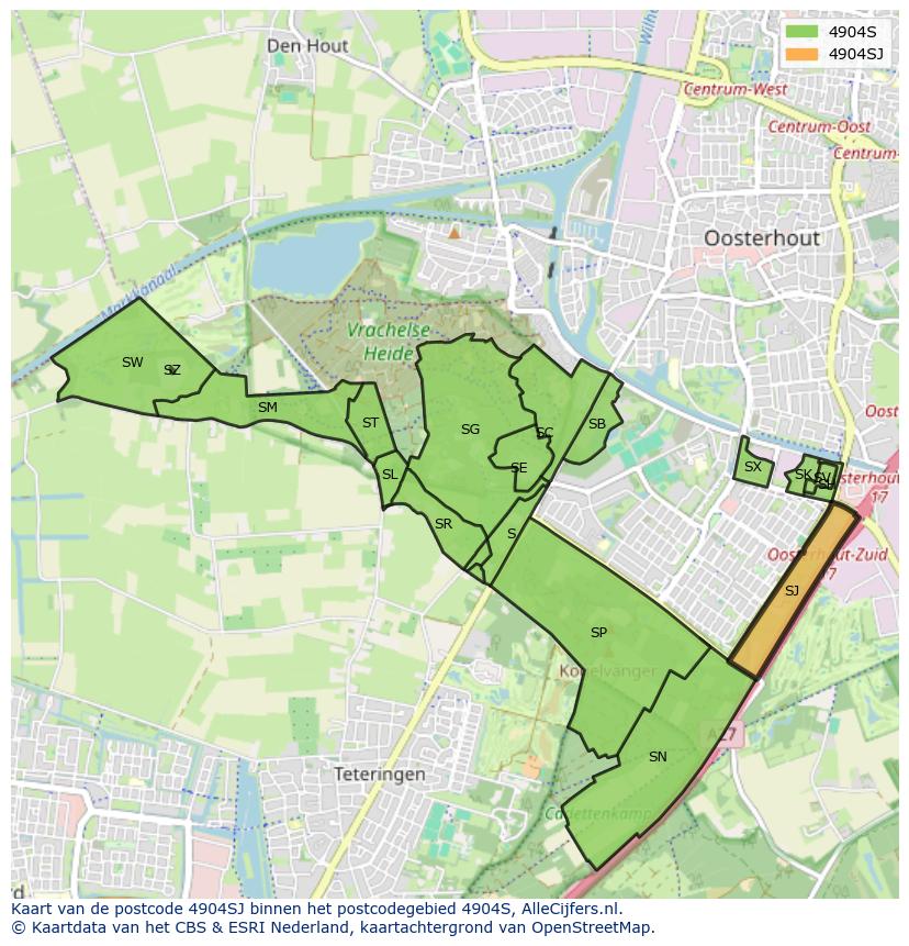 Afbeelding van het postcodegebied 4904 SJ op de kaart.