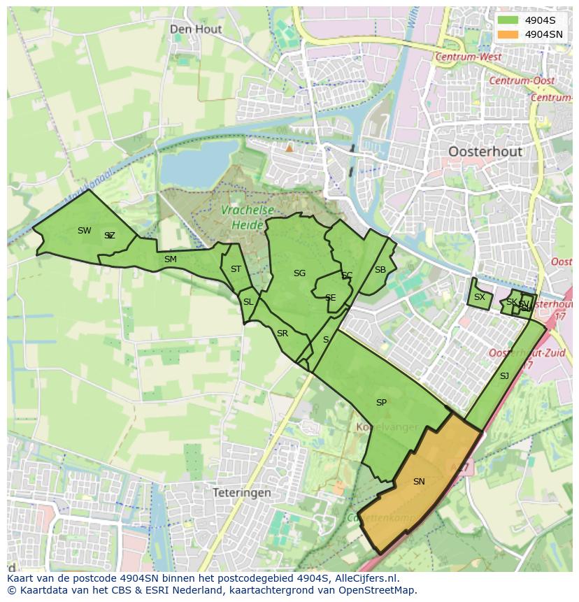 Afbeelding van het postcodegebied 4904 SN op de kaart.