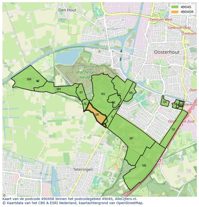Afbeelding van het postcodegebied 4904 SR op de kaart.