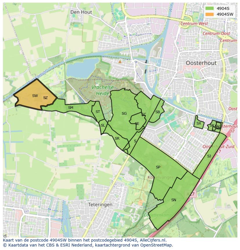 Afbeelding van het postcodegebied 4904 SW op de kaart.
