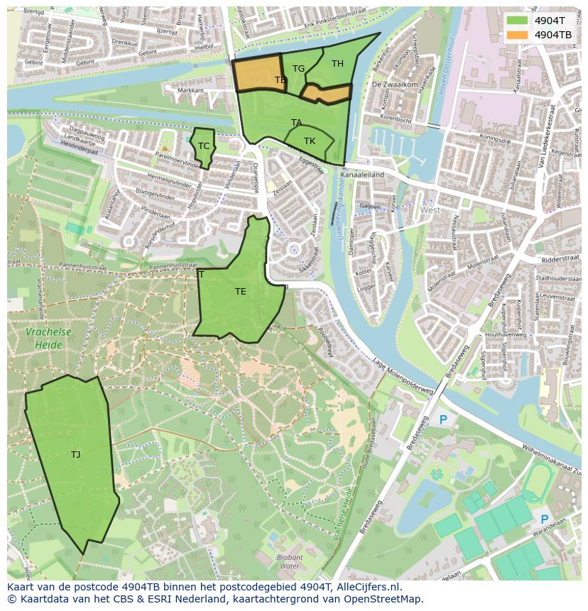 Afbeelding van het postcodegebied 4904 TB op de kaart.