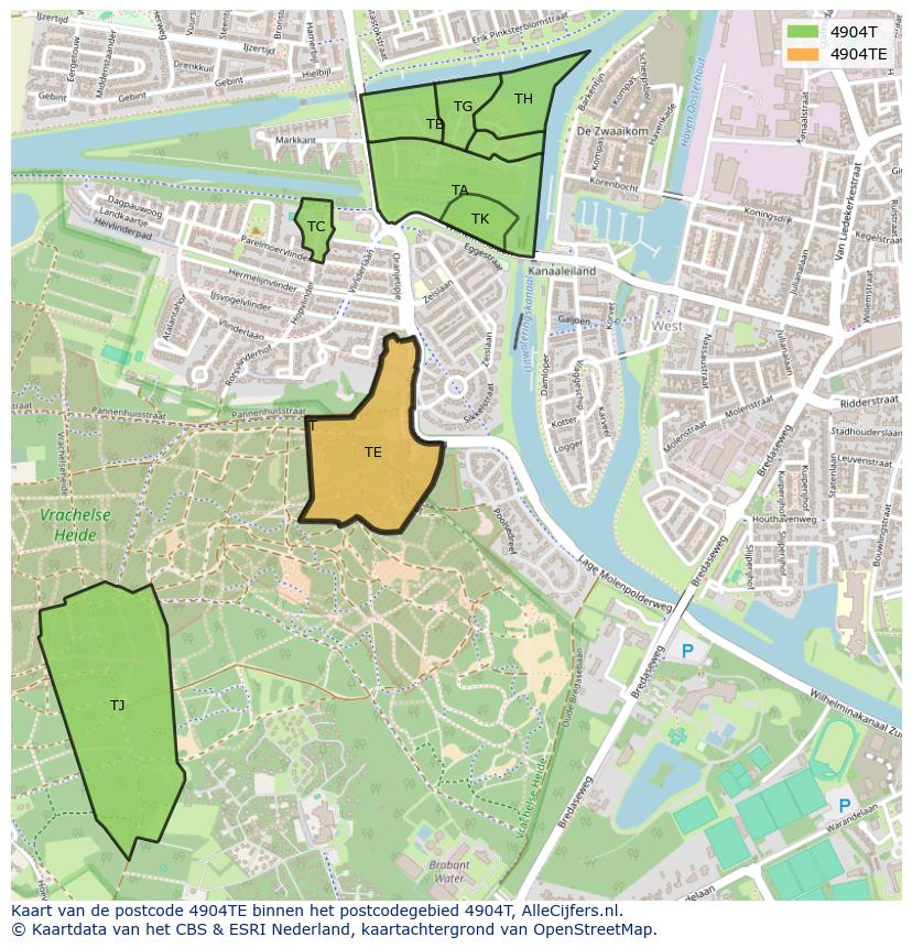 Afbeelding van het postcodegebied 4904 TE op de kaart.