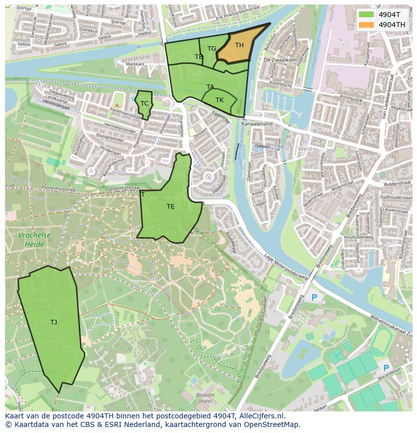 Afbeelding van het postcodegebied 4904 TH op de kaart.