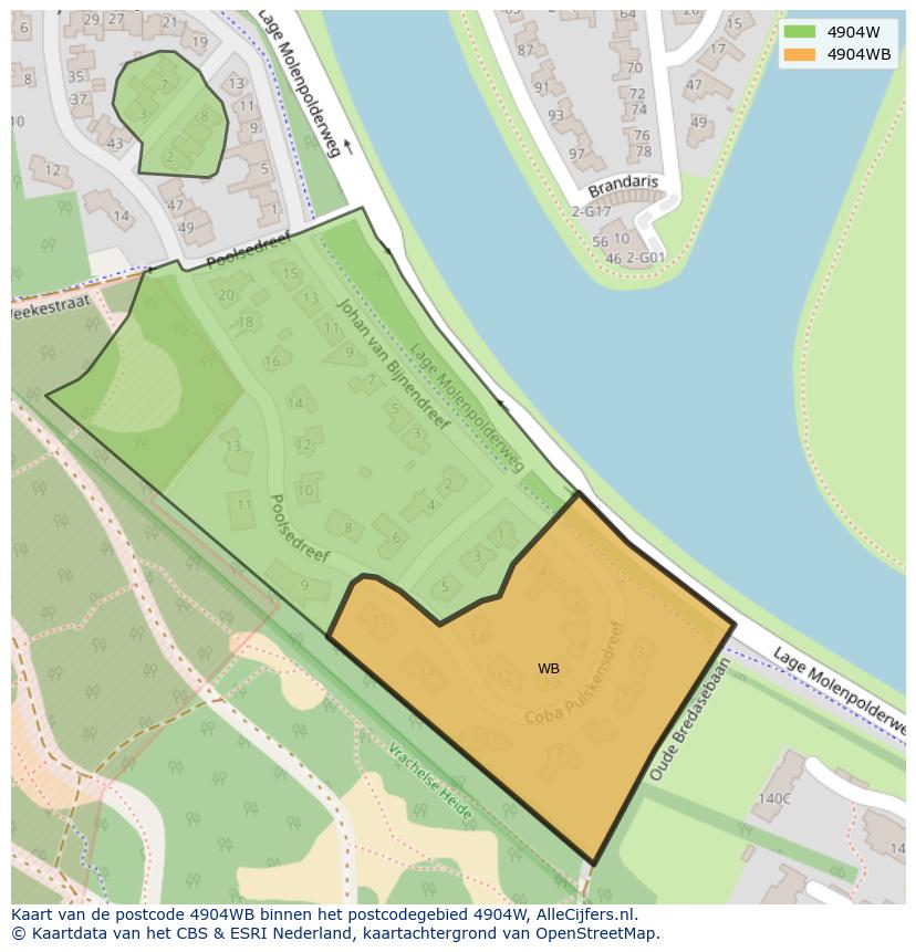 Afbeelding van het postcodegebied 4904 WB op de kaart.
