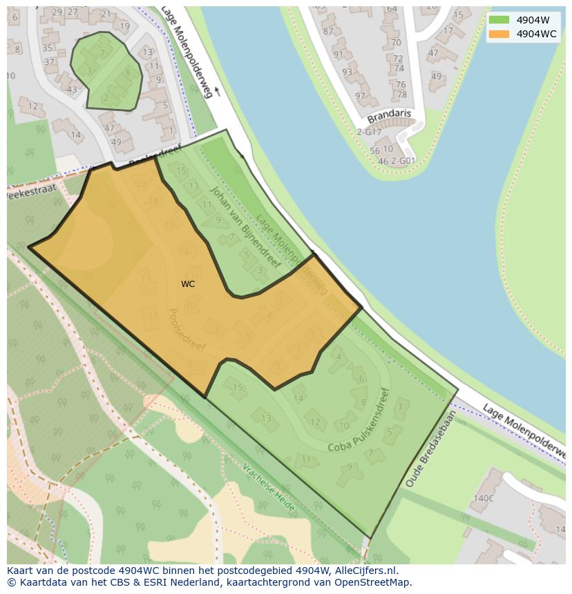 Afbeelding van het postcodegebied 4904 WC op de kaart.