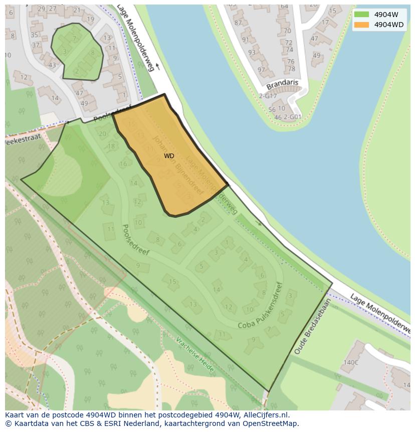 Afbeelding van het postcodegebied 4904 WD op de kaart.