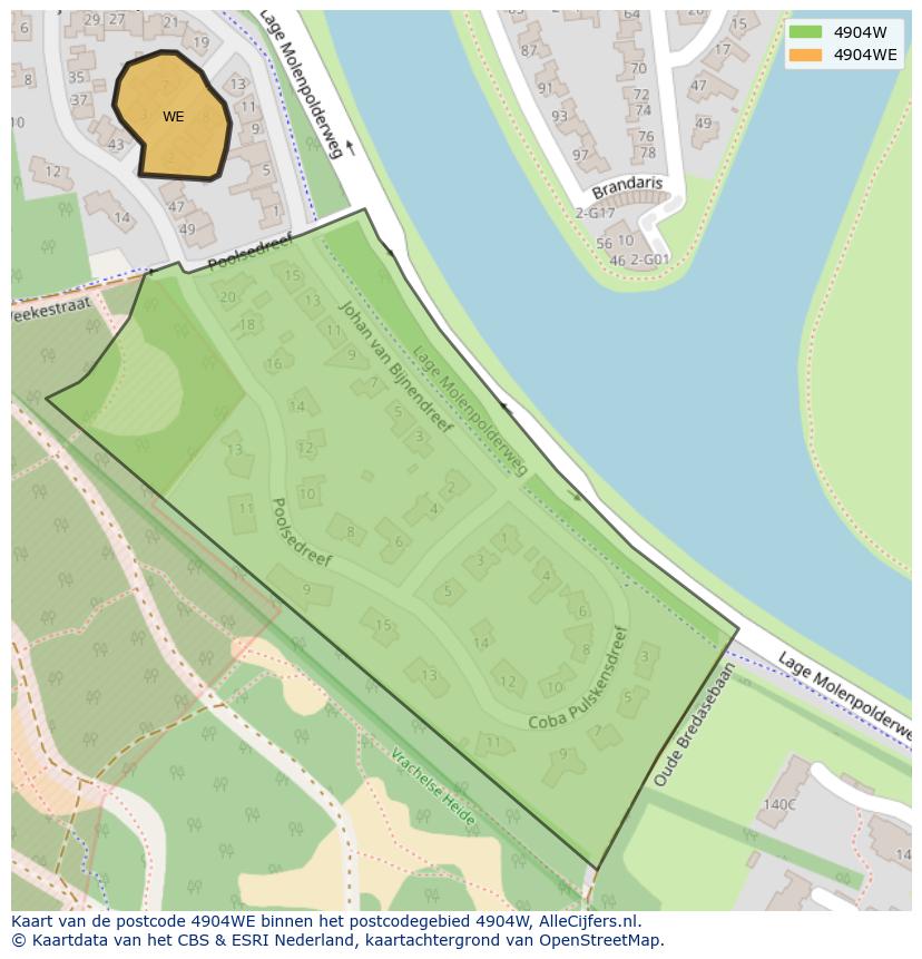 Afbeelding van het postcodegebied 4904 WE op de kaart.