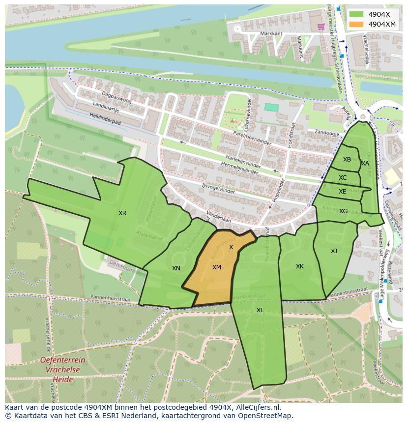 Afbeelding van het postcodegebied 4904 XM op de kaart.