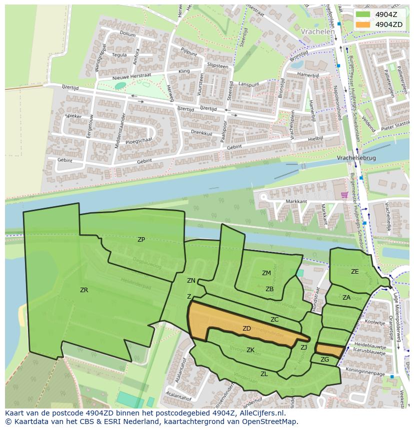Afbeelding van het postcodegebied 4904 ZD op de kaart.