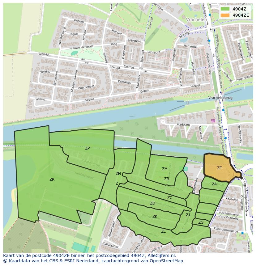 Afbeelding van het postcodegebied 4904 ZE op de kaart.