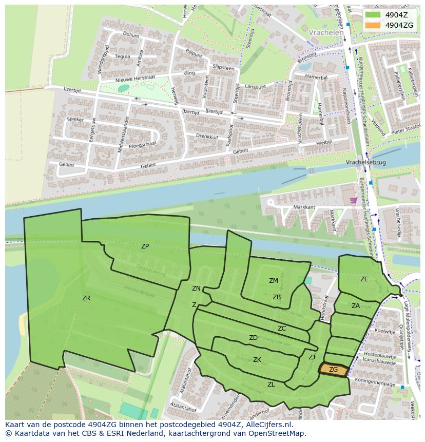 Afbeelding van het postcodegebied 4904 ZG op de kaart.