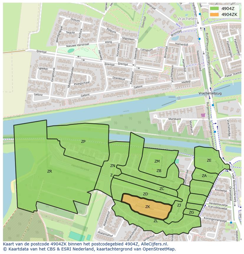Afbeelding van het postcodegebied 4904 ZK op de kaart.