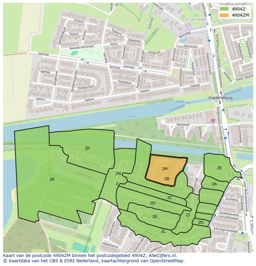Afbeelding van het postcodegebied 4904 ZM op de kaart.